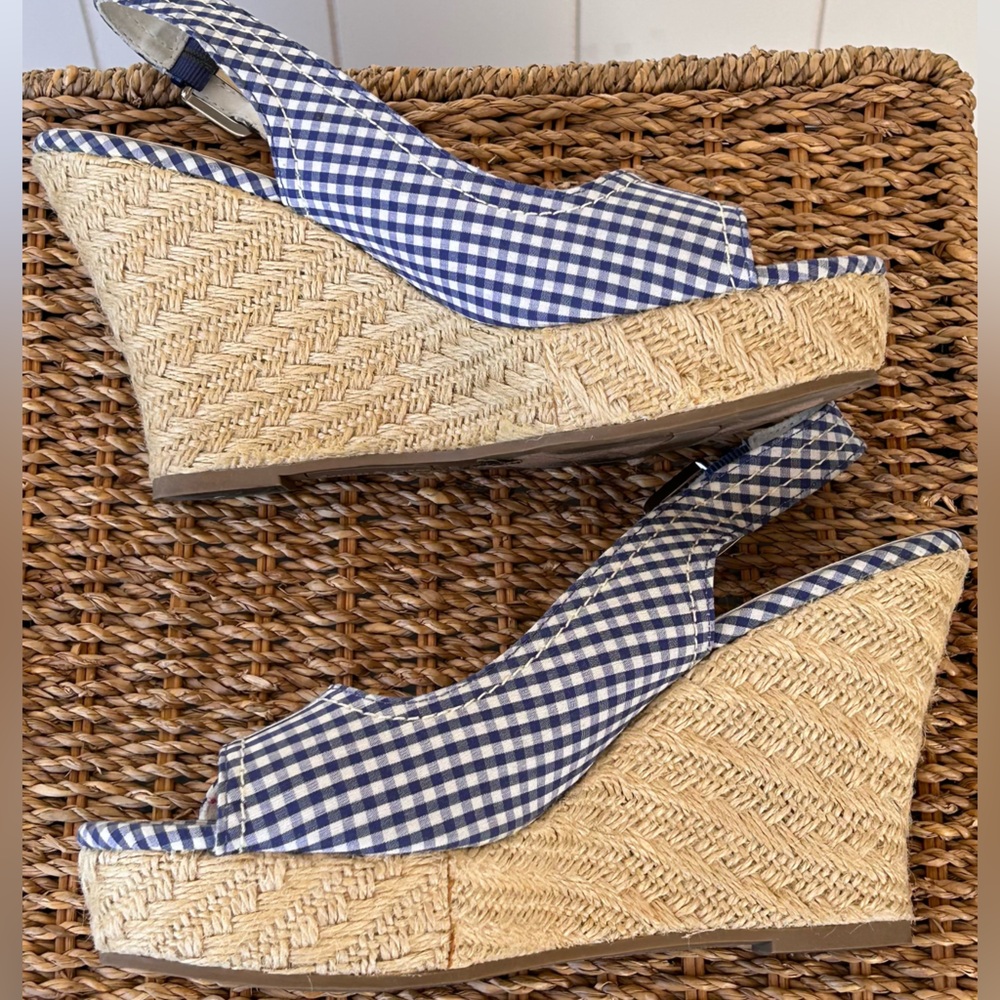 American Eagle Gingham Wedge Espadrille Sandal Blue/White Size‎ 8.5 - Picture 6 of 13